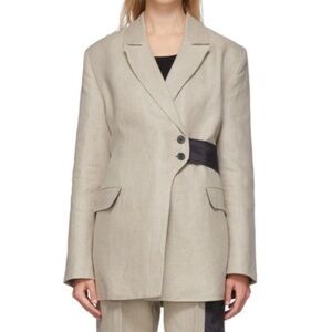 Ganni Sz 42 / 10 12 Blazer Linen Jacket Belted Designer Luxury Minimalist New